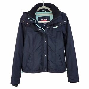 Hollister All-Weather Jacket Womens Large Navy Blue Hooded Windbreaker Coat